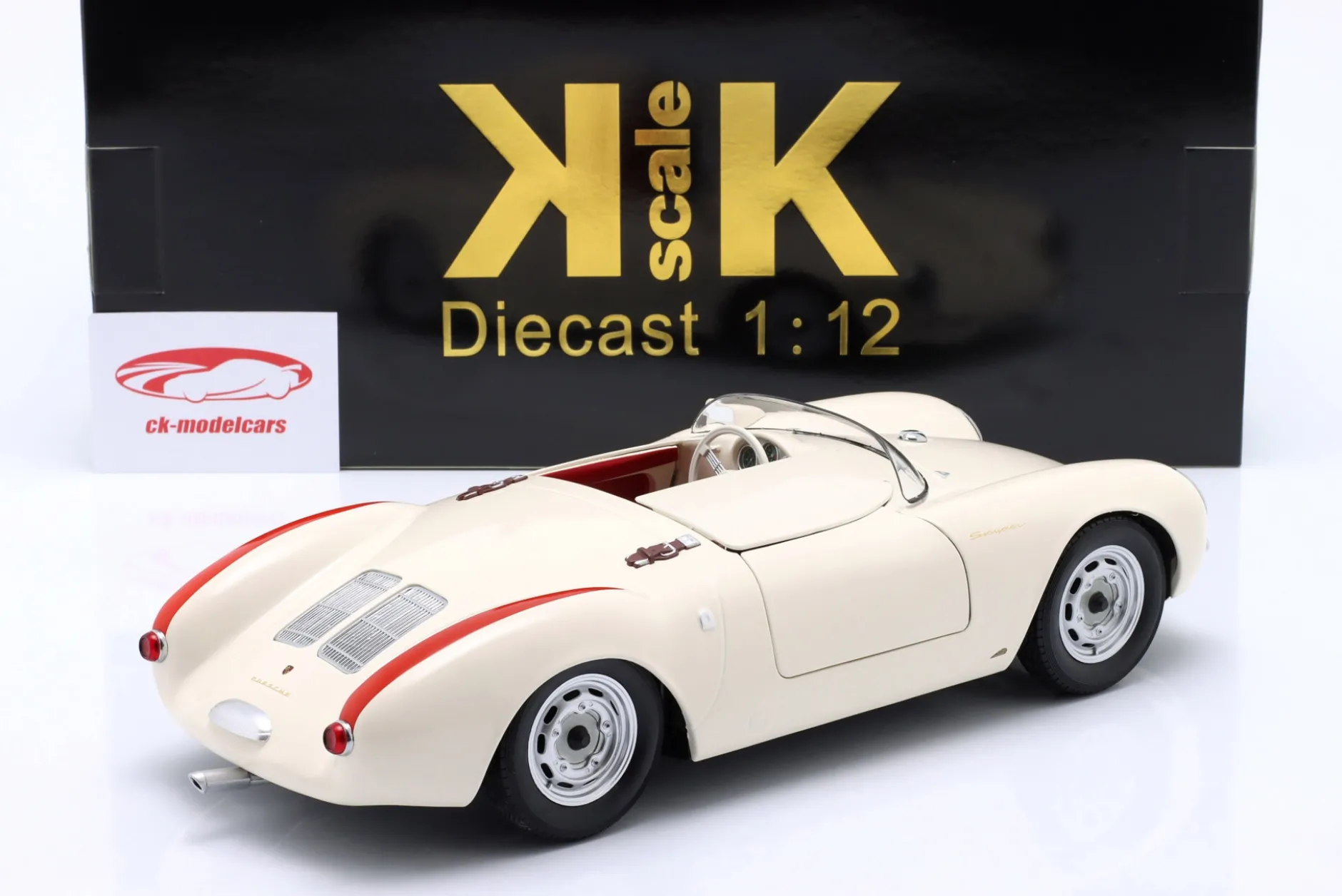 Porsche 550A Spyder Baujahr 1955 weiß / rot 1:12 KK-Scale