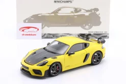 Porsche Cayman GT4 RS mit Weissach-Paket Baujahr 2024 gelb 1:18 Minichamps