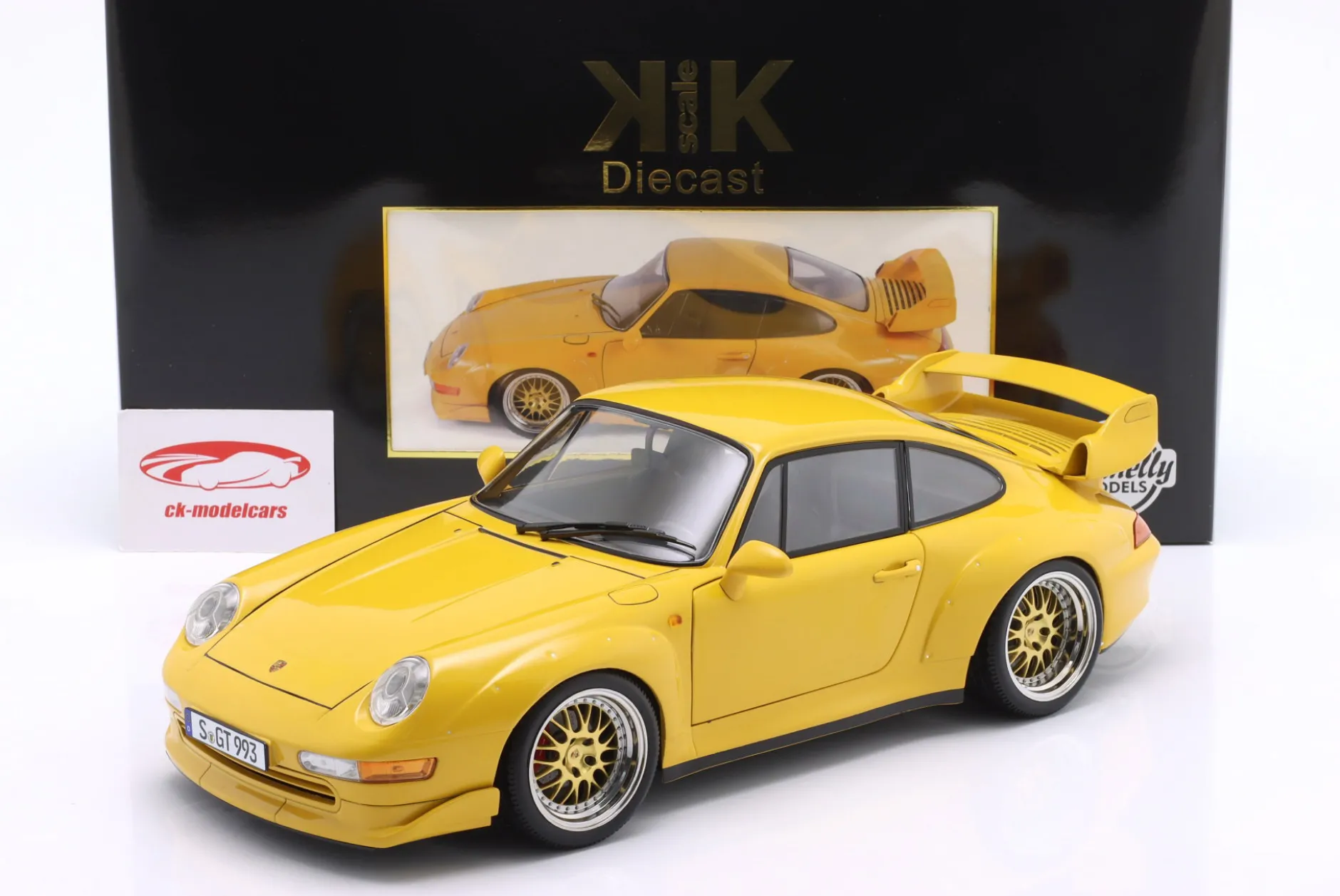 Porsche 911 (993) GT2 Baujahr 1996 gelb / BBS Felgen 1:12 KK-Scale