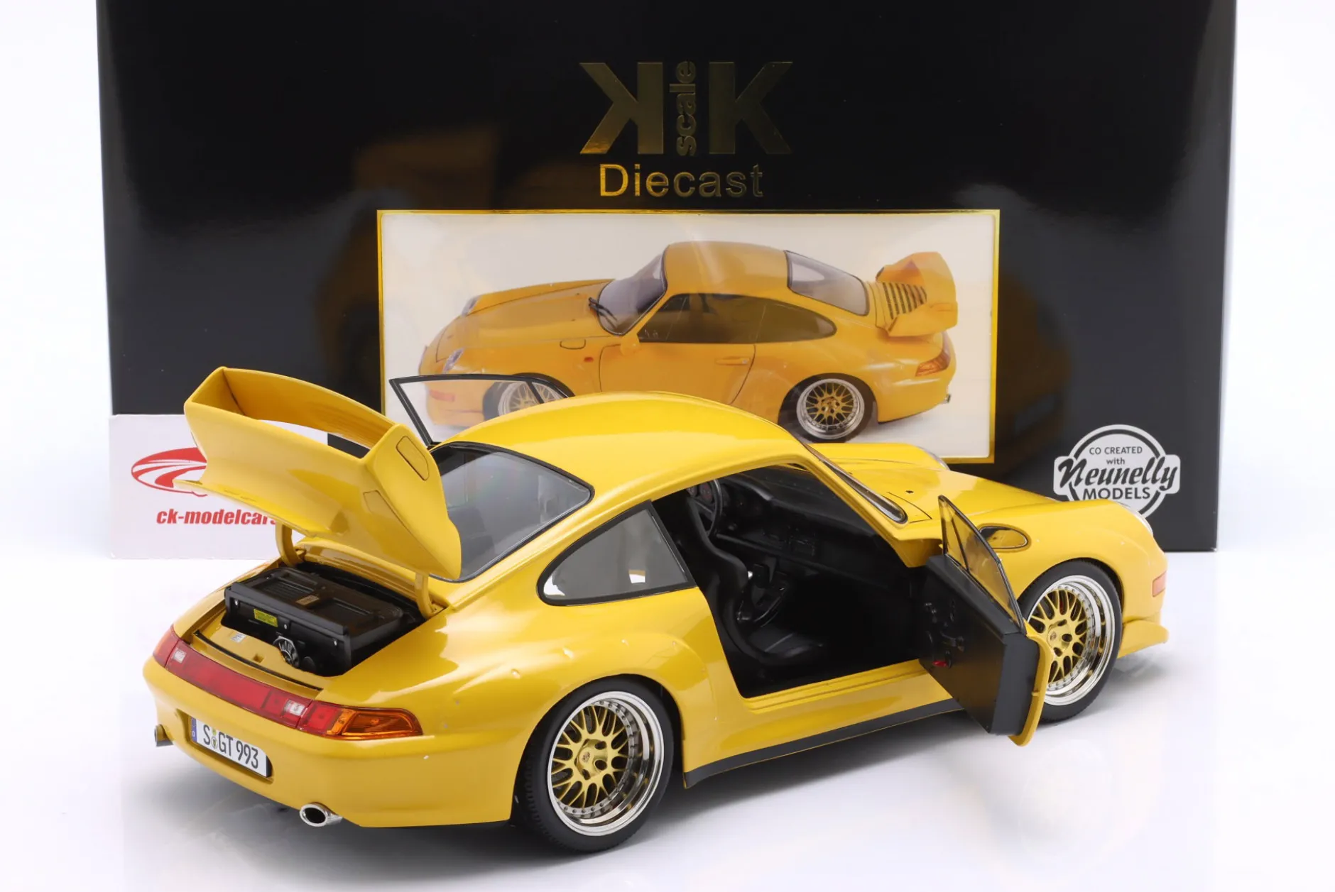 Porsche 911 (993) GT2 Baujahr 1996 gelb / BBS Felgen 1:12 KK-Scale
