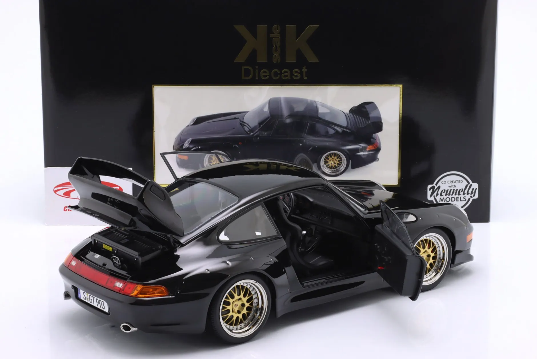 Porsche 911 (993) GT2 Baujahr 1996 schwarz / BBS Felgen 1:12 KK-Scale