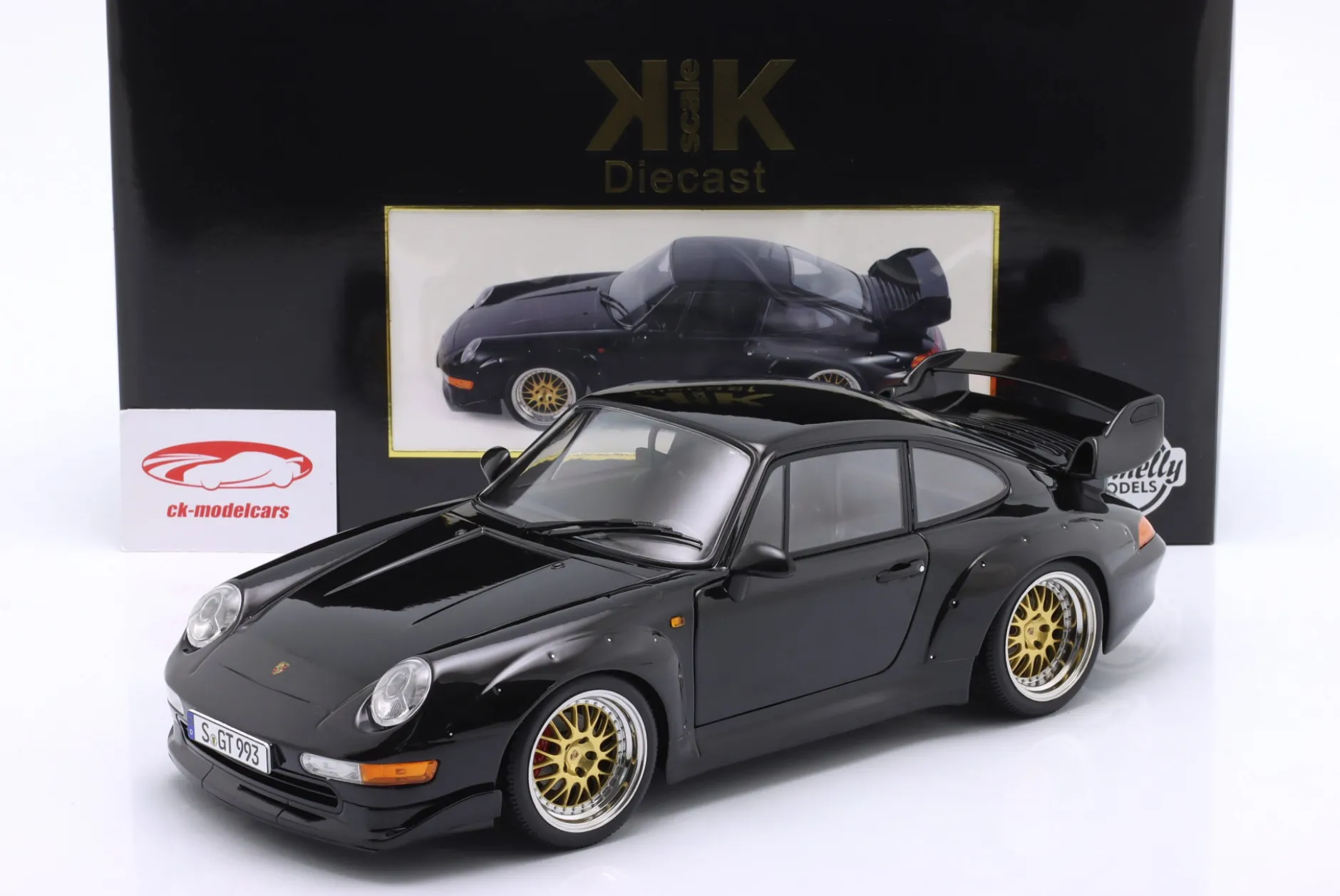 Porsche 911 (993) GT2 Baujahr 1996 schwarz / BBS Felgen 1:12 KK-Scale