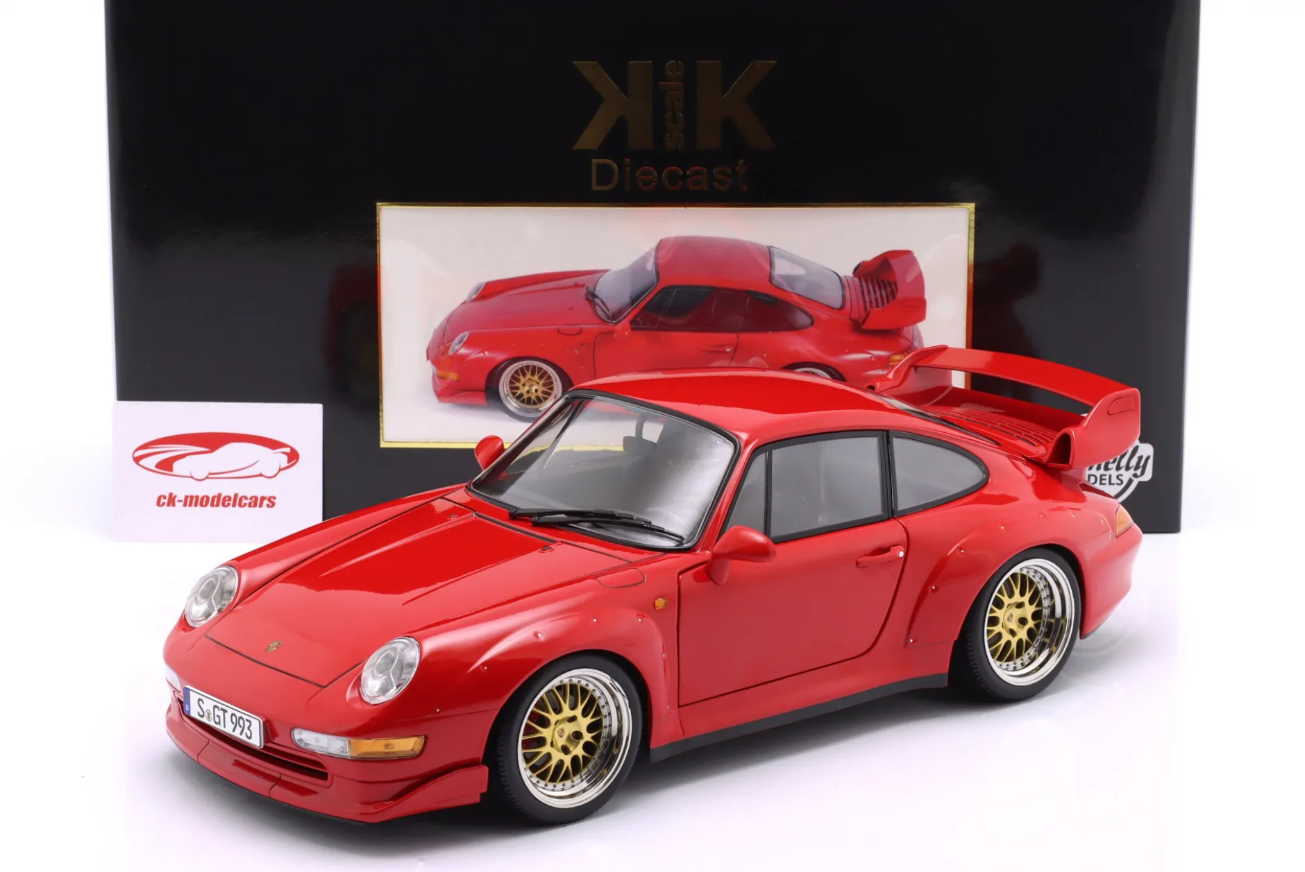 Porsche 911 (993) GT2 mit BBS Felgen Baujahr 1996 rot 1:12 KK-Scale