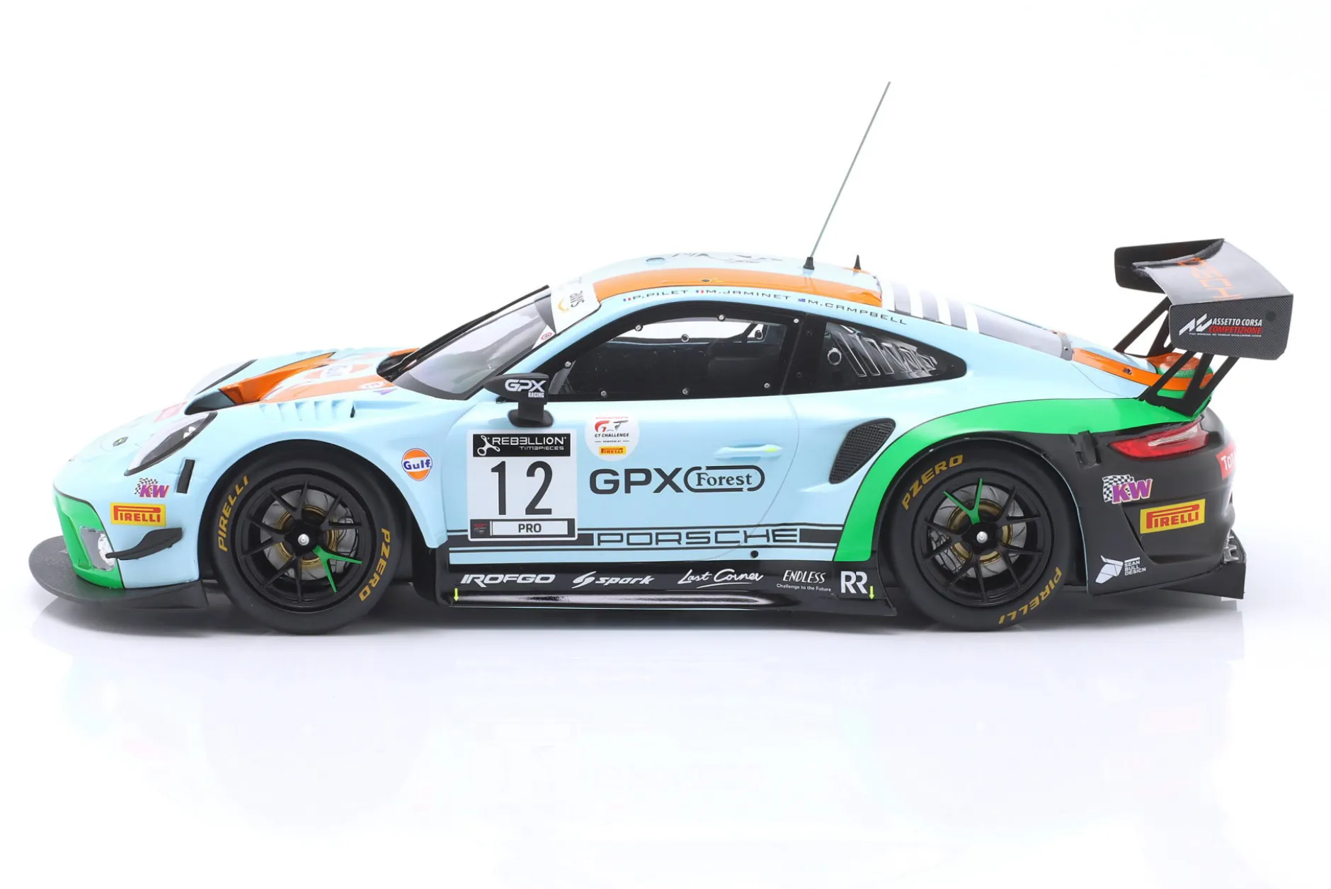 Porsche 911 GT3 R Gulf #12 4th 24h Spa 2020 Campbell, Pilet, Jaminet 1:18 Ixo