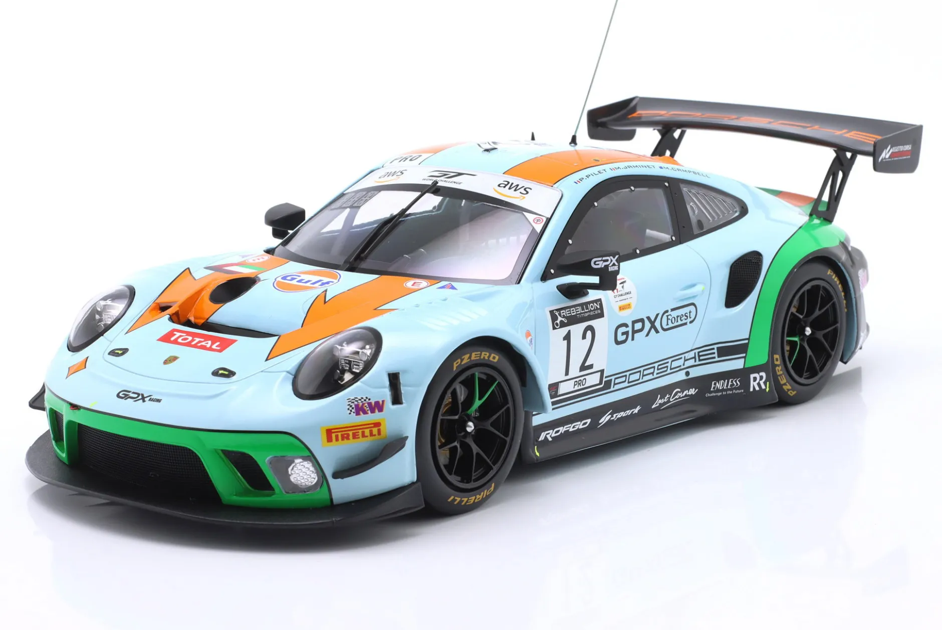 Porsche 911 GT3 R Gulf #12 4th 24h Spa 2020 Campbell, Pilet, Jaminet 1:18 Ixo