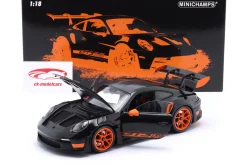Porsche 911 (992) GT3 RS Baujahr 2022 schwarz / orange Felgen 1:18 Minichamps