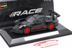 Porsche 911 (992) GT3 RS Baujahr 2022 schwarz / rote Felgen 1:43 Bburago