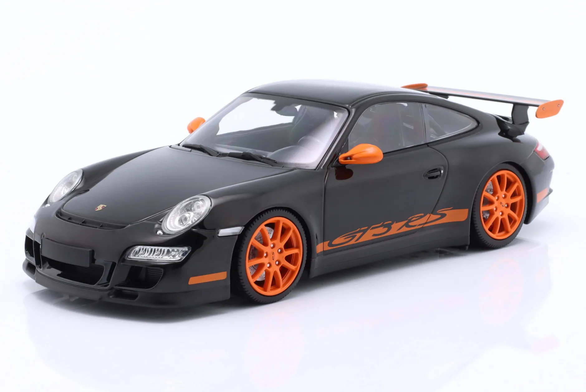 Porsche 911 (997) GT3 RS Baujahr 2007 schwarz / orange Felgen 1:18 Minichamps