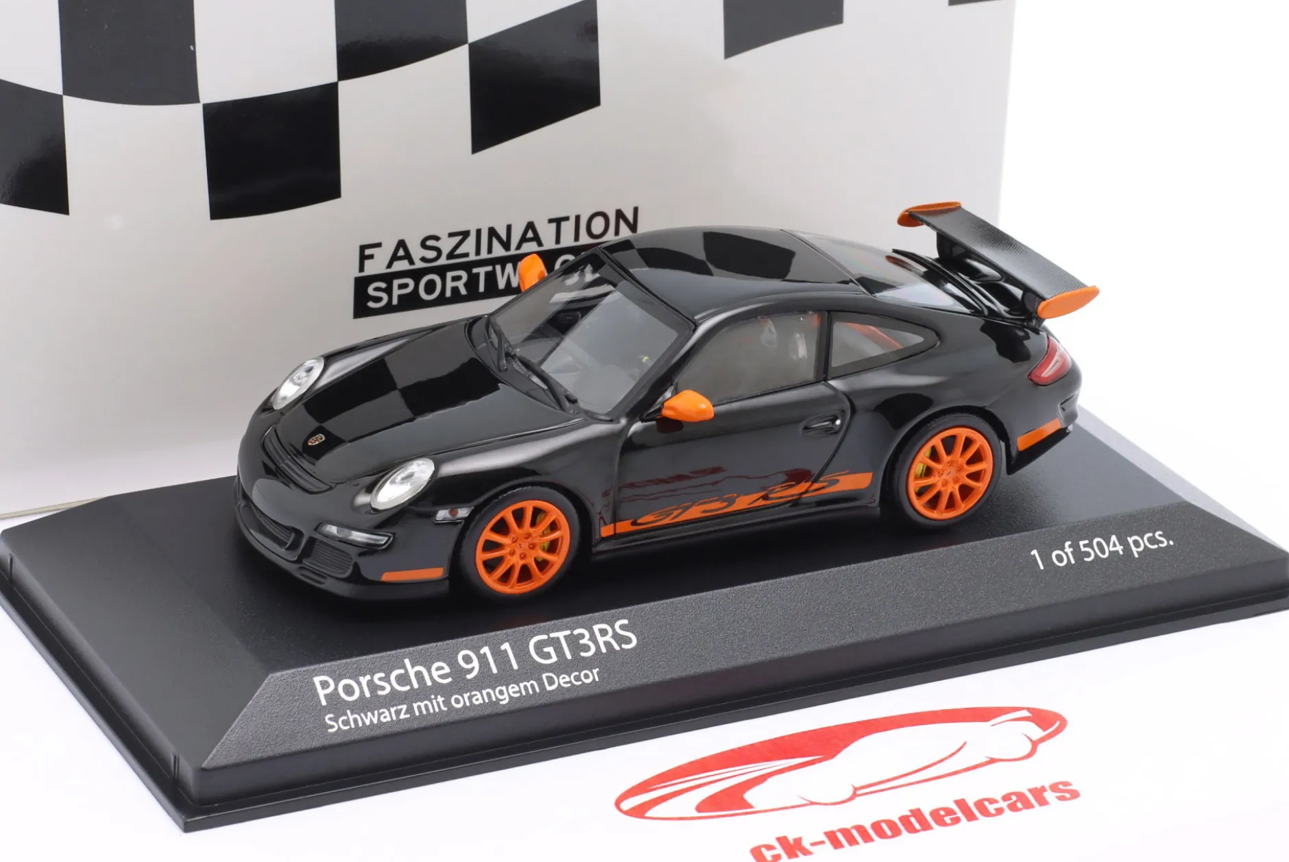 Porsche 911 (997.1) GT3 RS Baujahr 2006 schwarz / orange 1:43 Minichamps