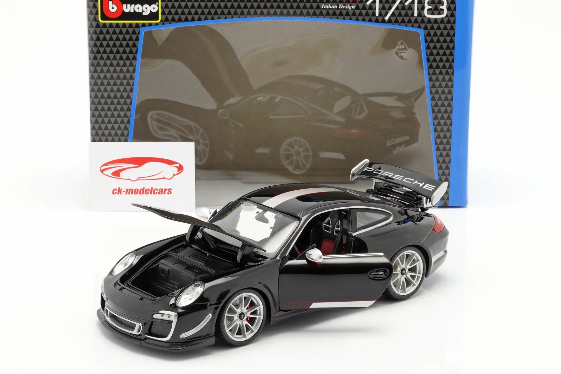 Porsche 911 (997) GT3 RS 4.0 Baujahr 2011 schwarz / silber 1:18 Bburago
