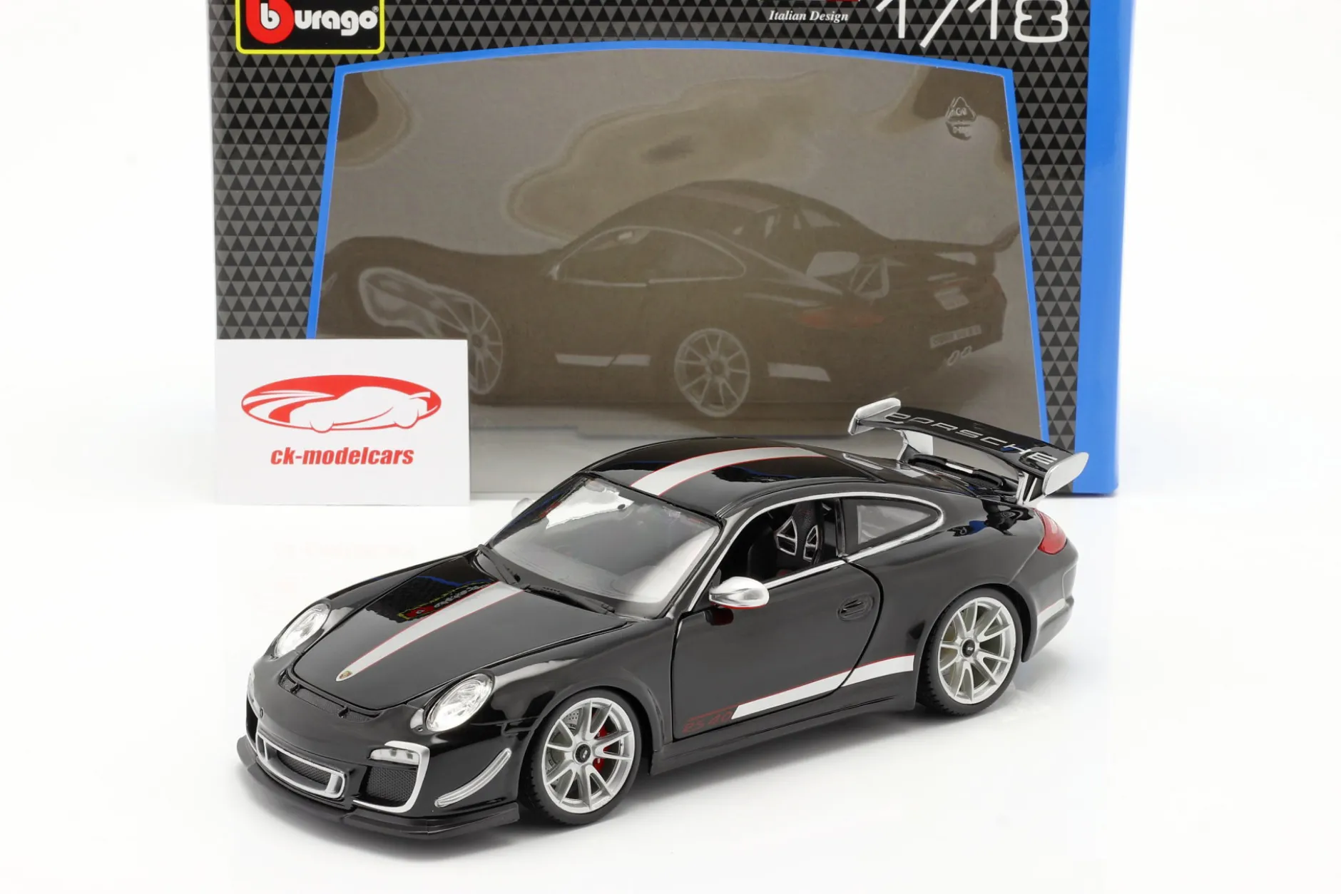 Porsche 911 (997) GT3 RS 4.0 Baujahr 2011 schwarz / silber 1:18 Bburago