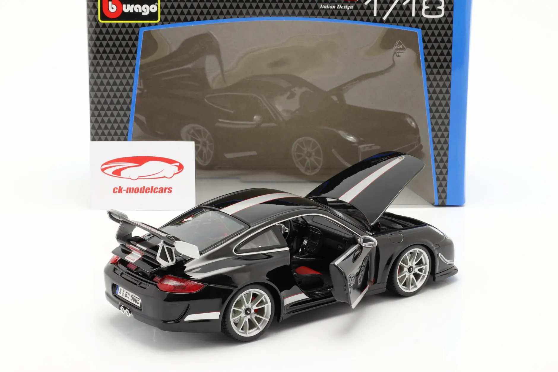 Porsche 911 (997) GT3 RS 4.0 Baujahr 2011 schwarz / silber 1:18 Bburago