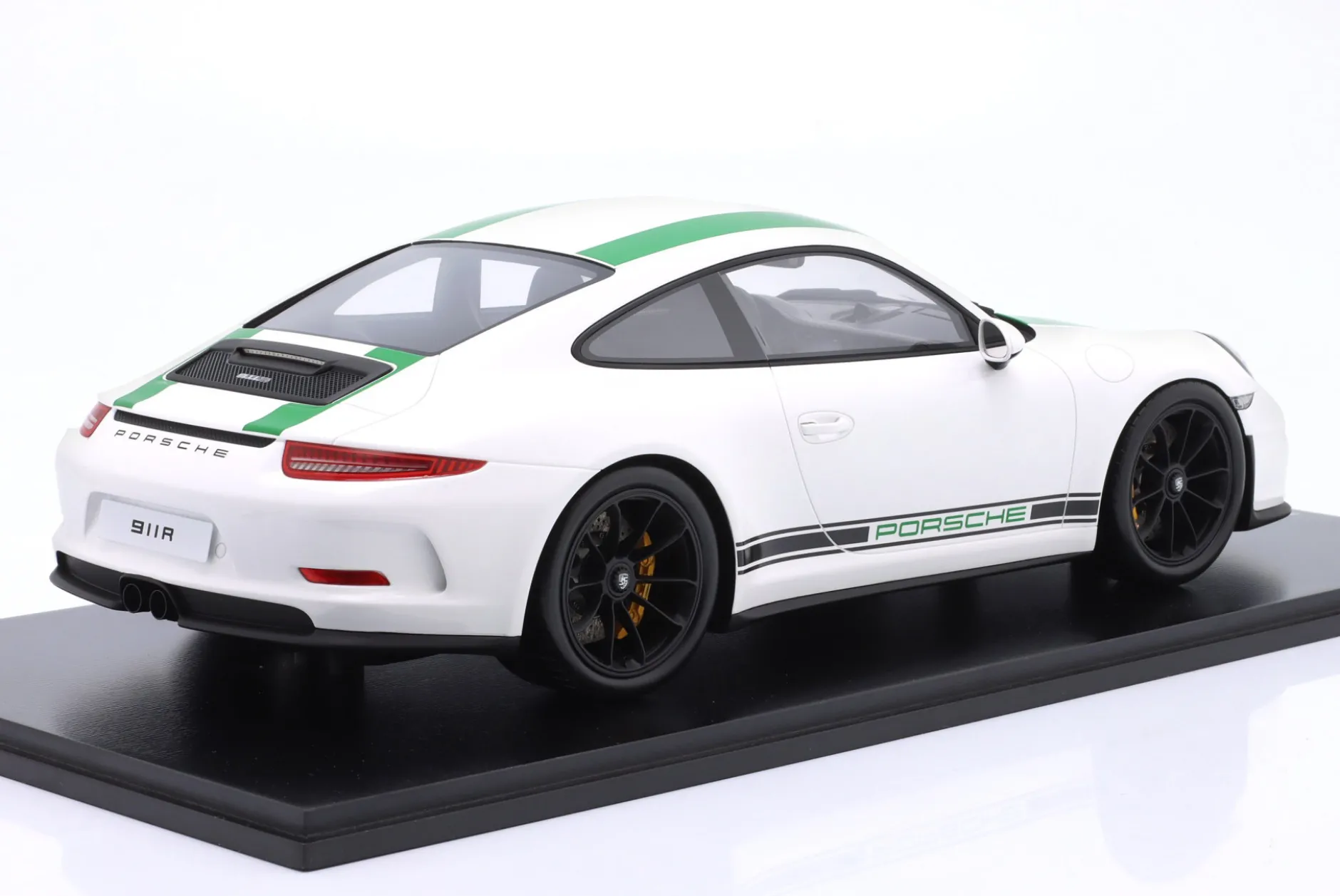 Porsche 911 (991) R Baujahr 2016 weiß / grün 1:12 Schuco