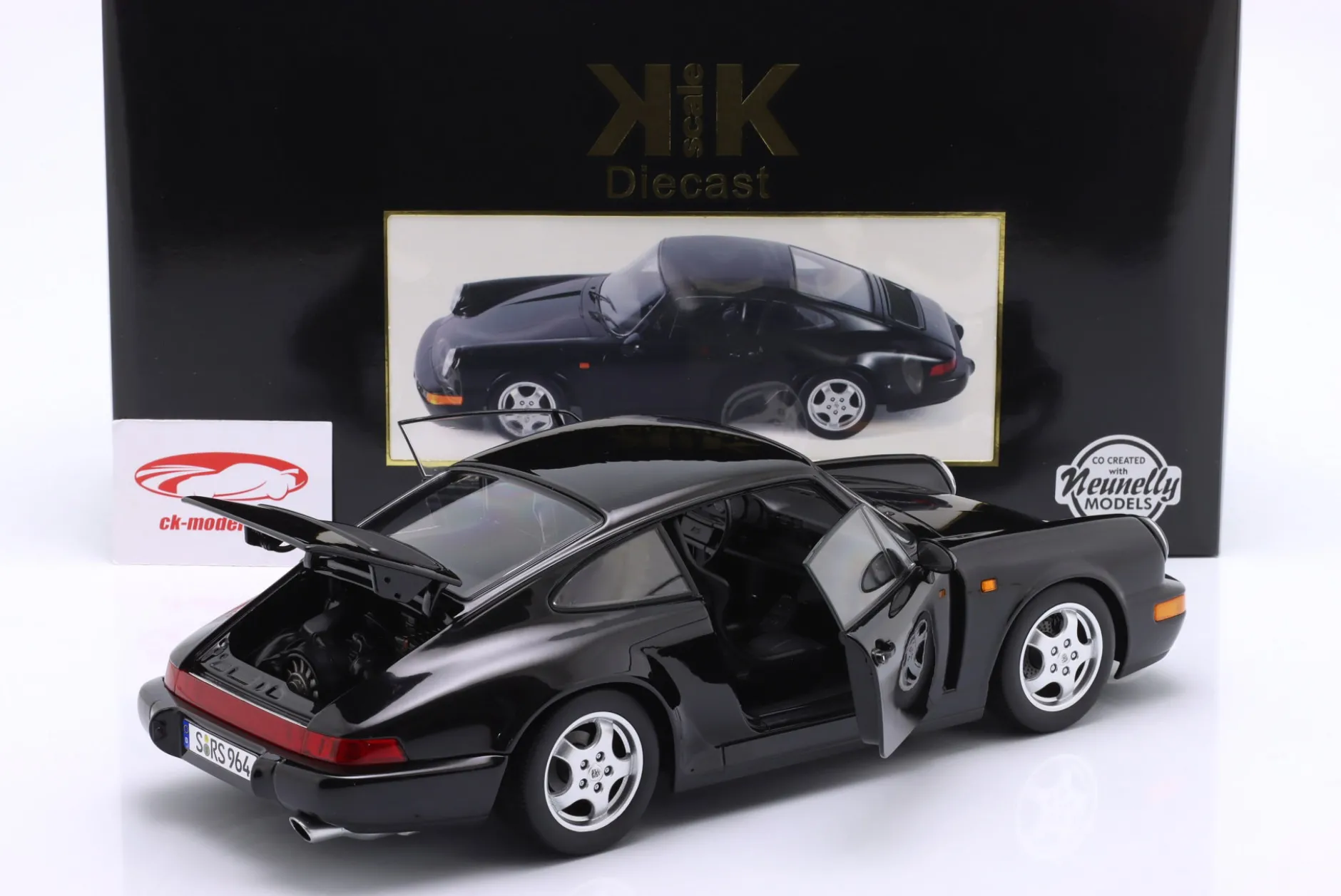 Porsche 911 (964) RS Baujahr 1992 schwarz / Cup Felgen 1:12 KK-Scale