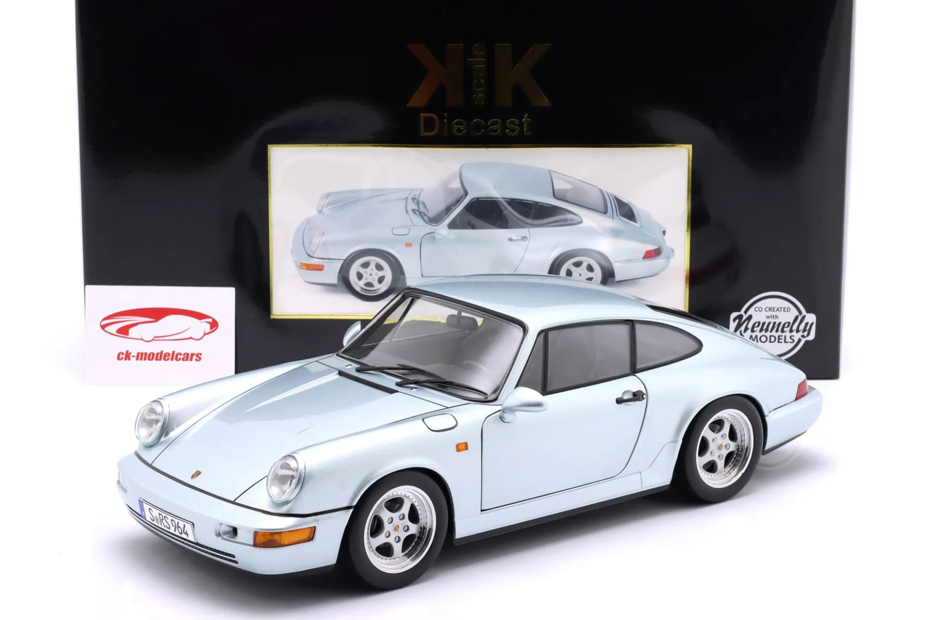 Porsche 911 (964) RS mit Speedline Felgen Baujahr 1992 polarsilber 1:12 KK-Scale