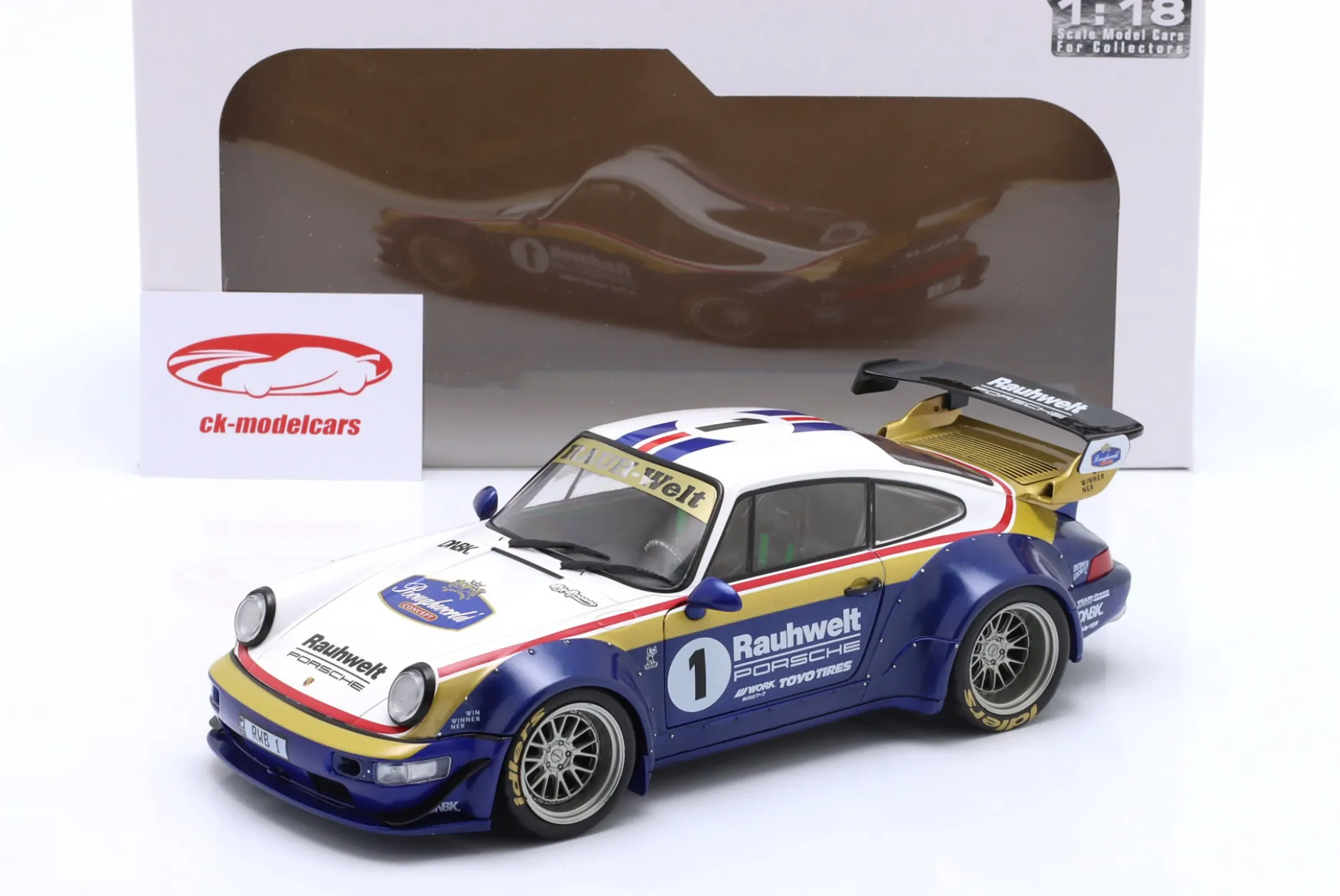 Porsche 911 (964) RWB Rauh-Welt 2022 blau / weiß / rot / gold 1:18 Solido