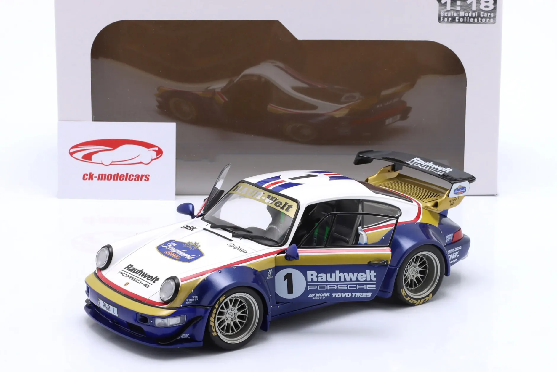 Porsche 911 (964) RWB Rauh-Welt 2022 blau / weiß / rot / gold 1:18 Solido