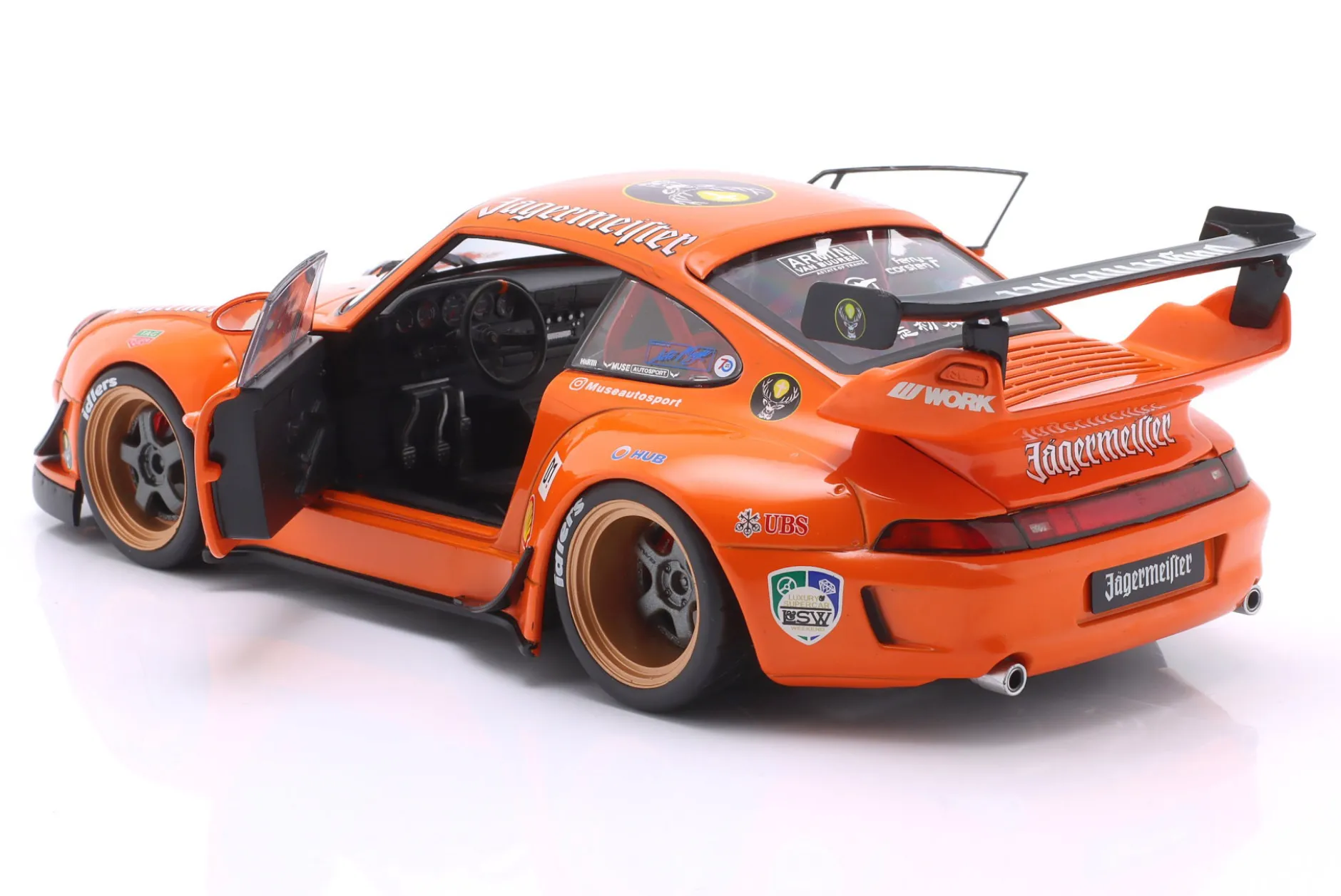 Porsche 911 (993) RWB Rauh-Welt Bodykit Jägermeister #7 2020 orange 1:18 Solido