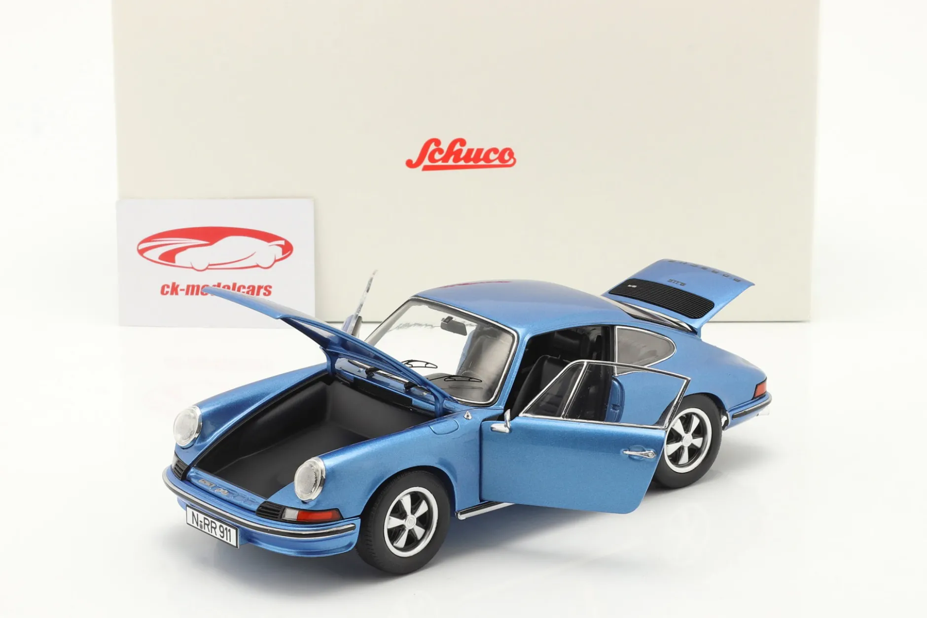 Porsche 911 S Coupe Baujahr 1973 blau metallic 1:18 Schuco