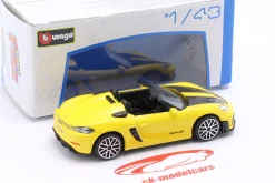 Porsche 718 (982) Spyder RS Baujahr 2024 gelb / schwarz 1:43 Bburago