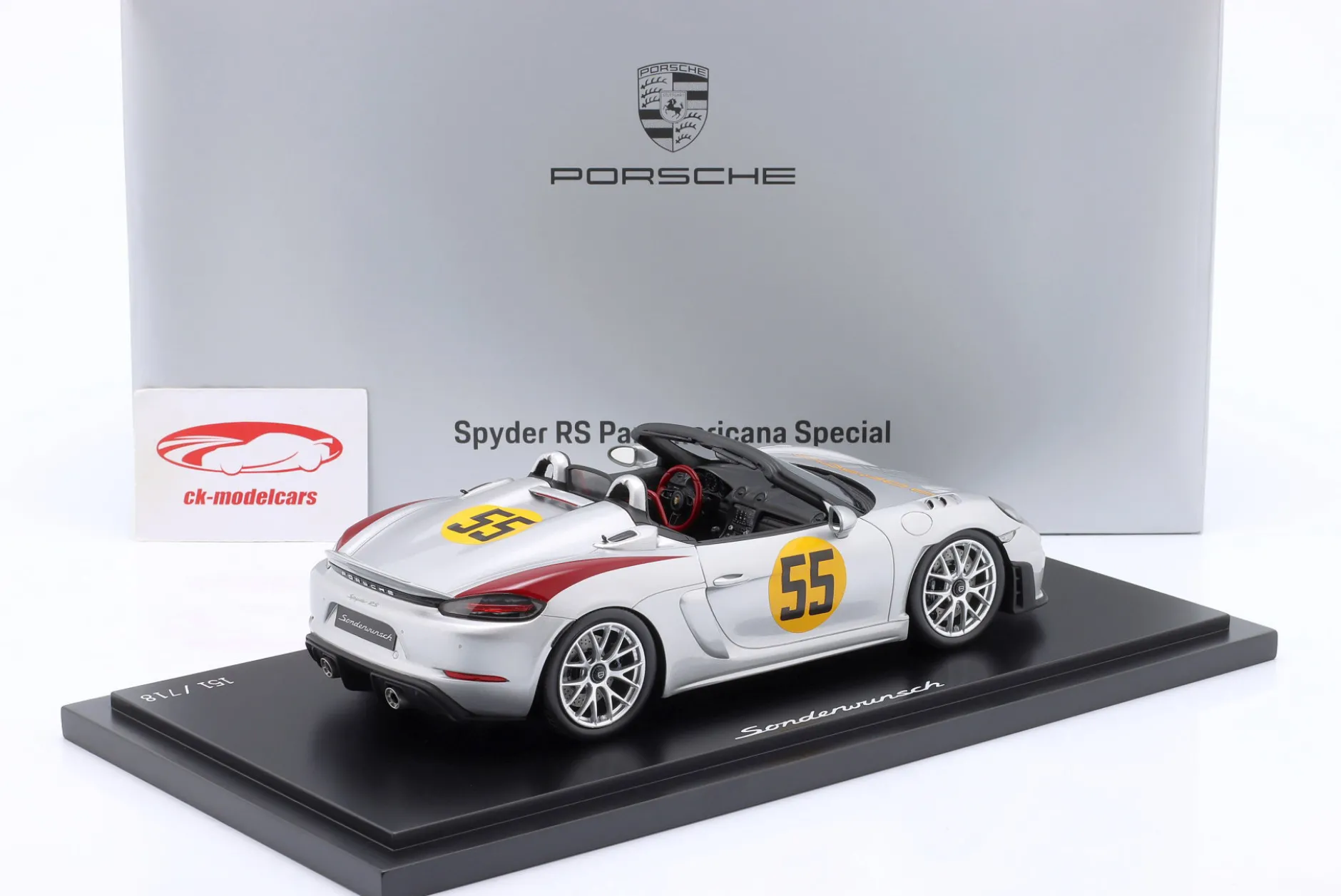 Porsche 718 (982) Spyder #55 Tribute Carrera Panamericana 1954 1:18 Spark