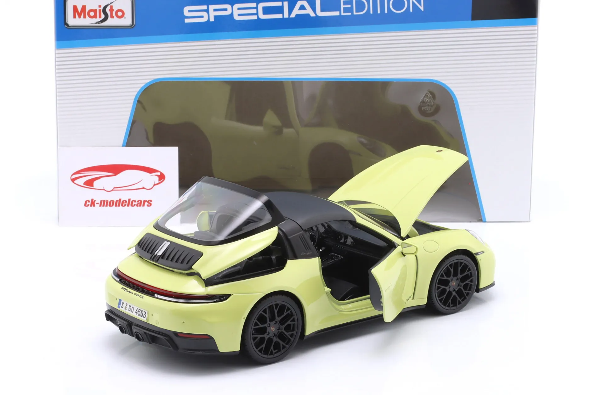 Porsche 911 (992.2) Targa 4 GTS Hybrid Baujahr 2025 gelb 1:18 Maisto