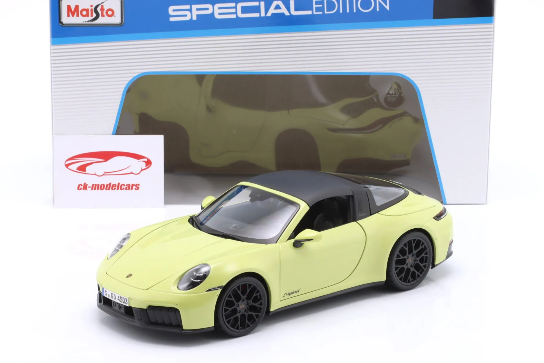 Porsche 911 (992.2) Targa 4 GTS Hybrid Baujahr 2025 gelb 1:18 Maisto