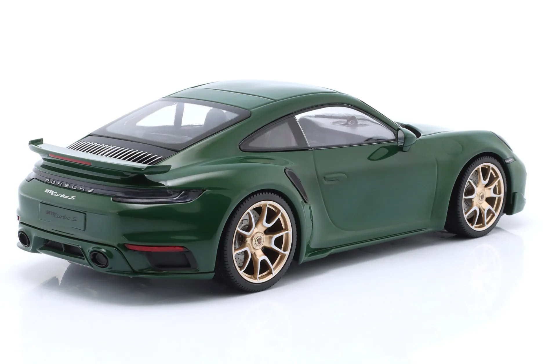 Porsche 911 (992) Turbo S Coupe Sport 2024 grün / goldene Felgen 1:18 Minichamps