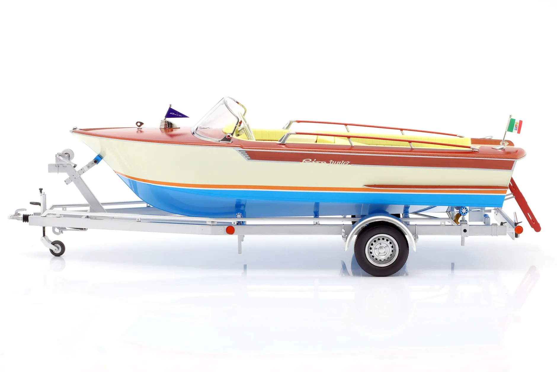 Riva Junior Motorboot auf Anhänger 1966 elfenbein / gelb / braun / blau 1:18 MITICA