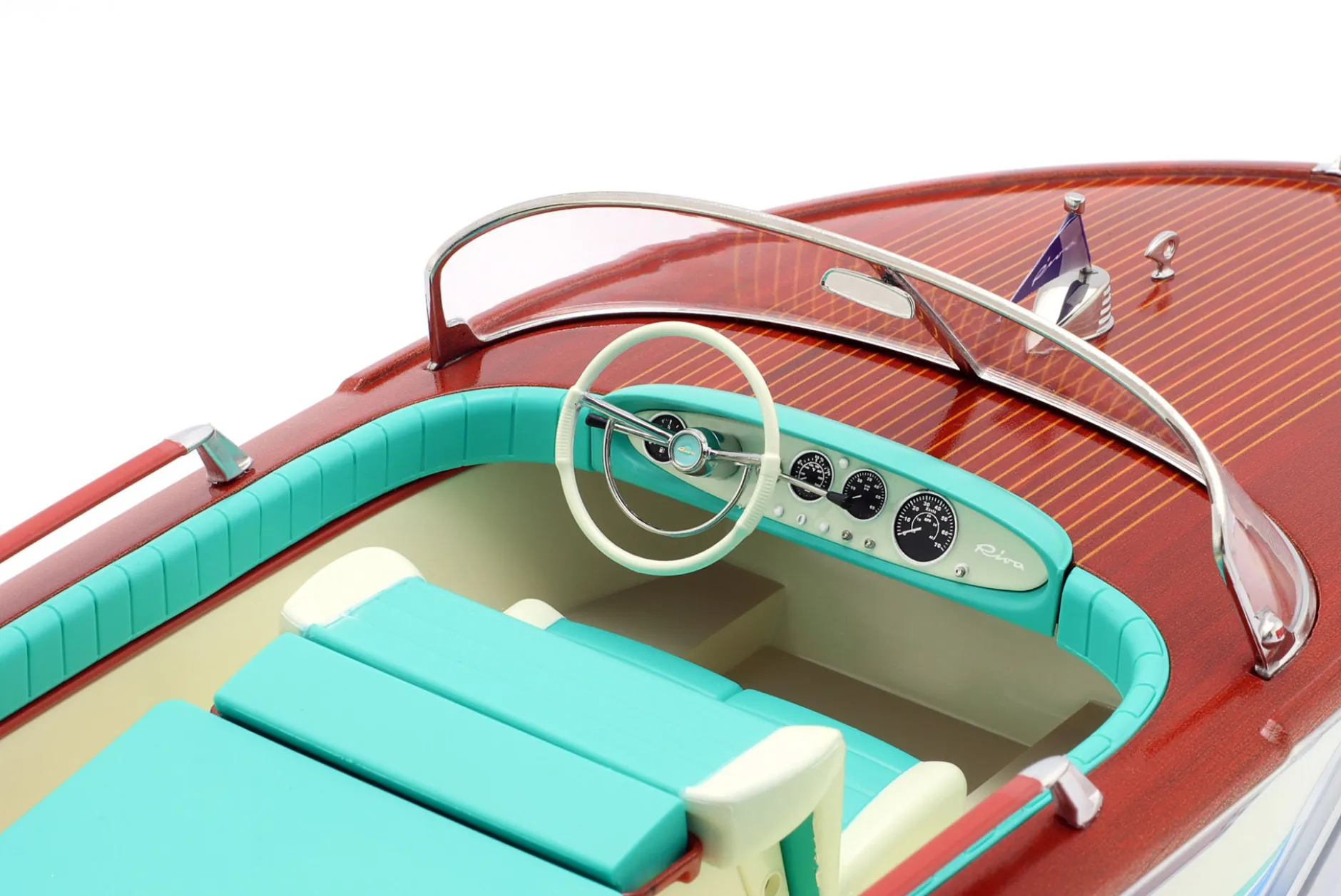 Riva Junior Motorboot auf Anhänger 1966 elfenbein / blau / braun / türkis 1:18 MITICA