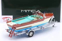 Riva Junior Motorboot auf Anhänger 1966 elfenbein / blau / braun / türkis 1:18 MITICA