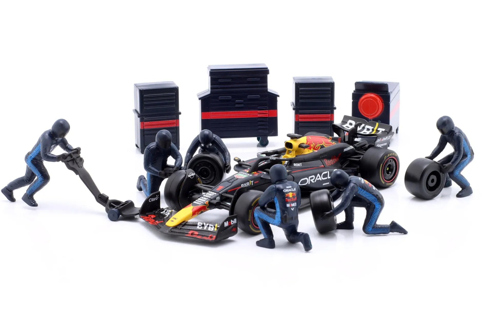 Set 3x Pit Stop Diorama Verstappen / Hamilton / Leclerc Formel 1 2024 1:43 Bburago