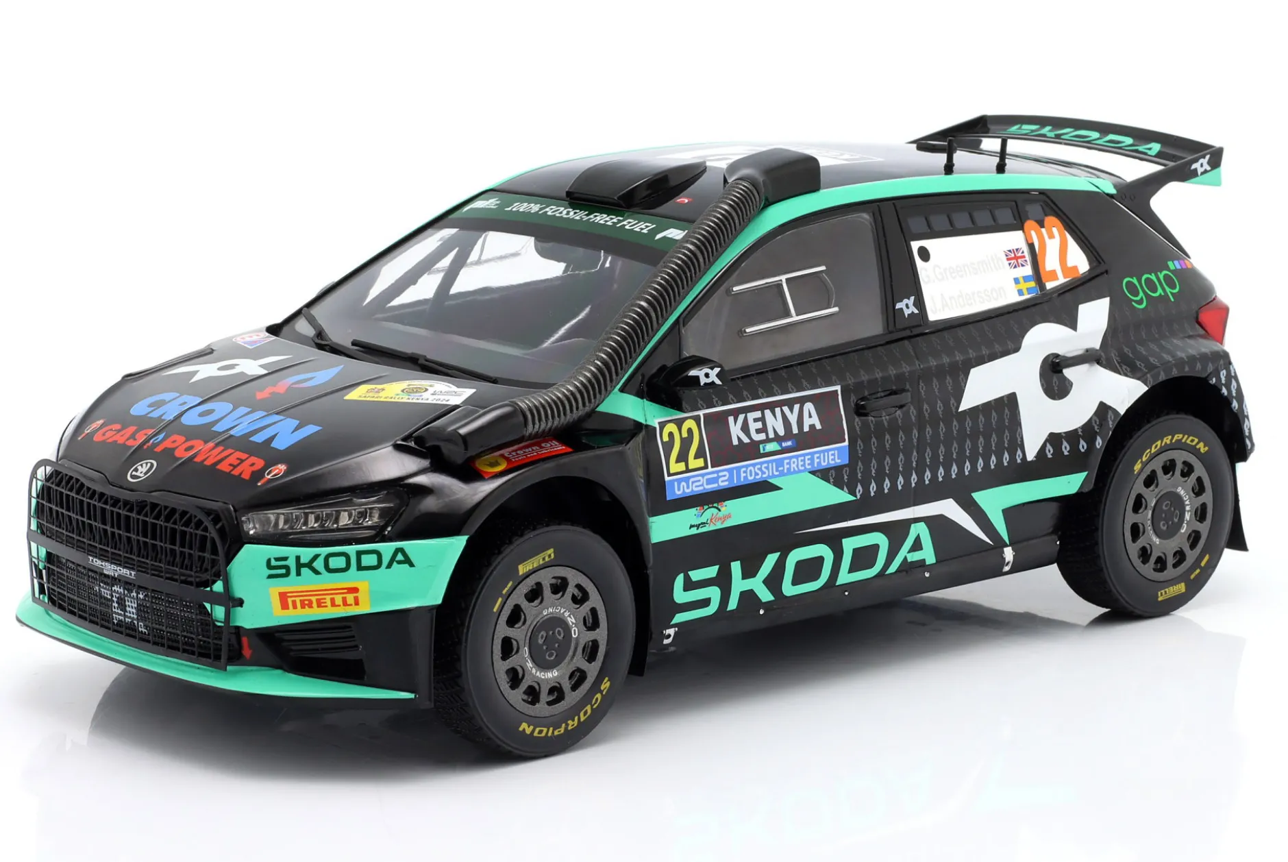 Skoda Fabia RS Rally2 #22 6th Safari Rallye 2024 Greensmith, Andersson 1:18 Ixo