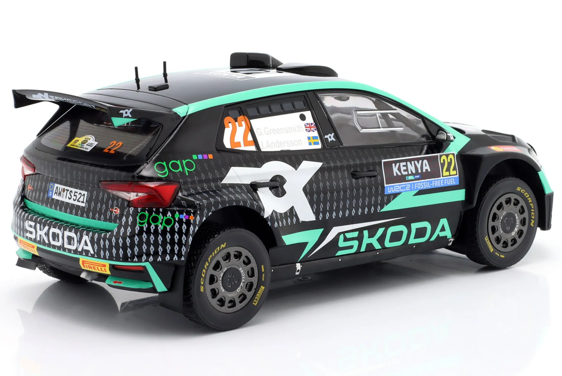 Skoda Fabia RS Rally2 #22 6th Safari Rallye 2024 Greensmith, Andersson 1:18 Ixo