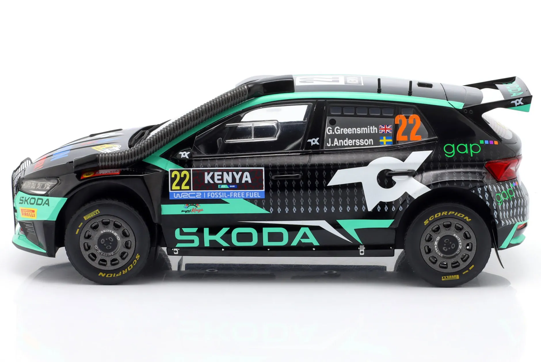 Skoda Fabia RS Rally2 #22 6th Safari Rallye 2024 Greensmith, Andersson 1:18 Ixo