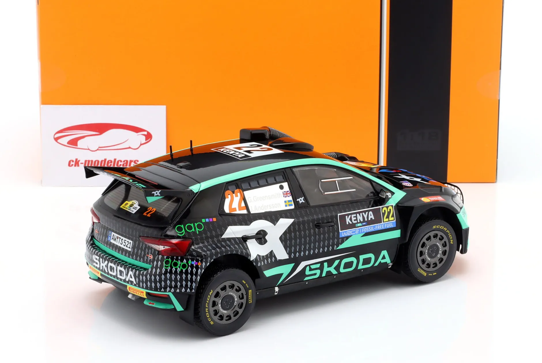 Skoda Fabia RS Rally2 #22 6th Safari Rallye 2024 Greensmith, Andersson 1:18 Ixo