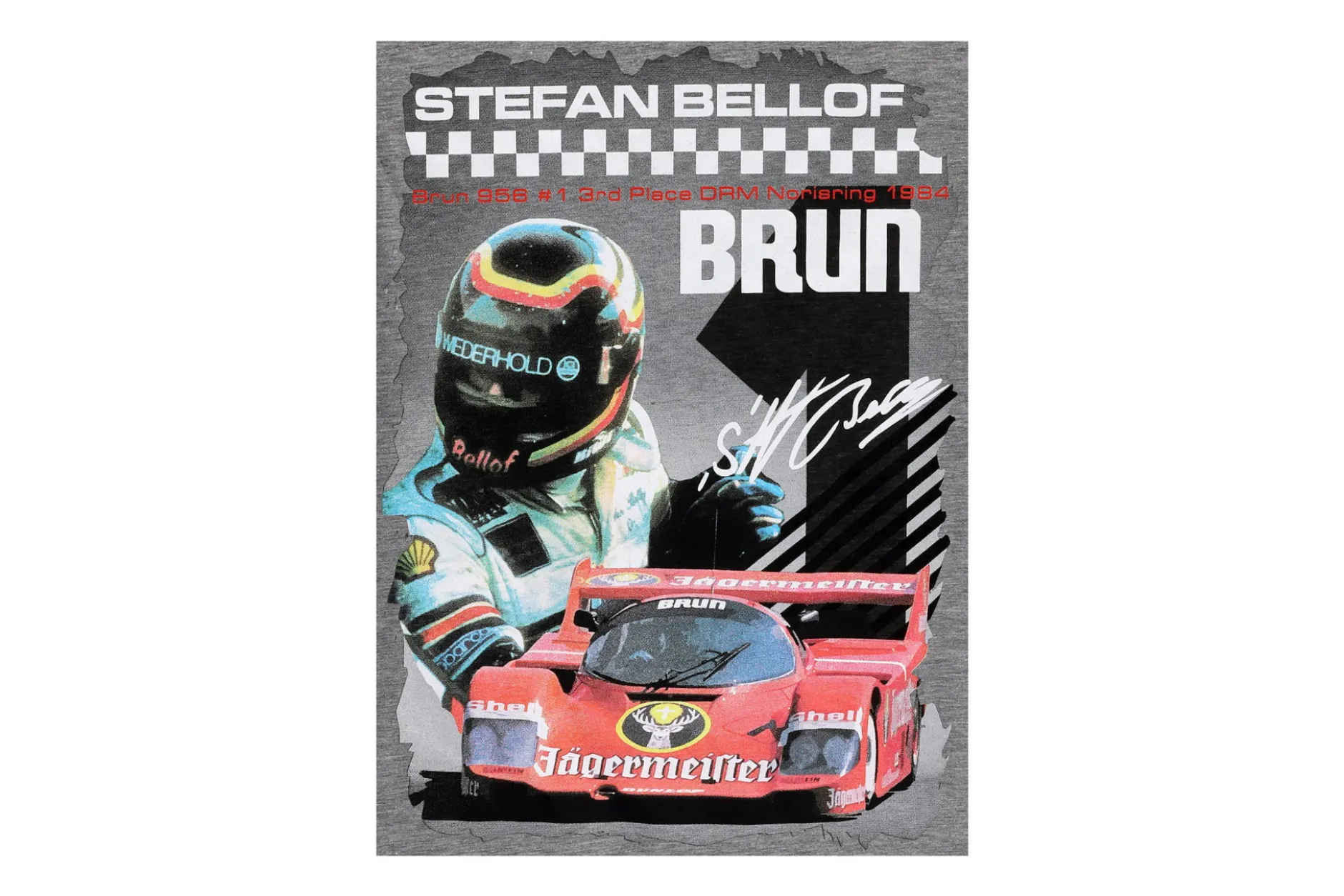 Stefan Bellof T-Shirt Brun 956 Norisring 1984 mit Frontprint grau