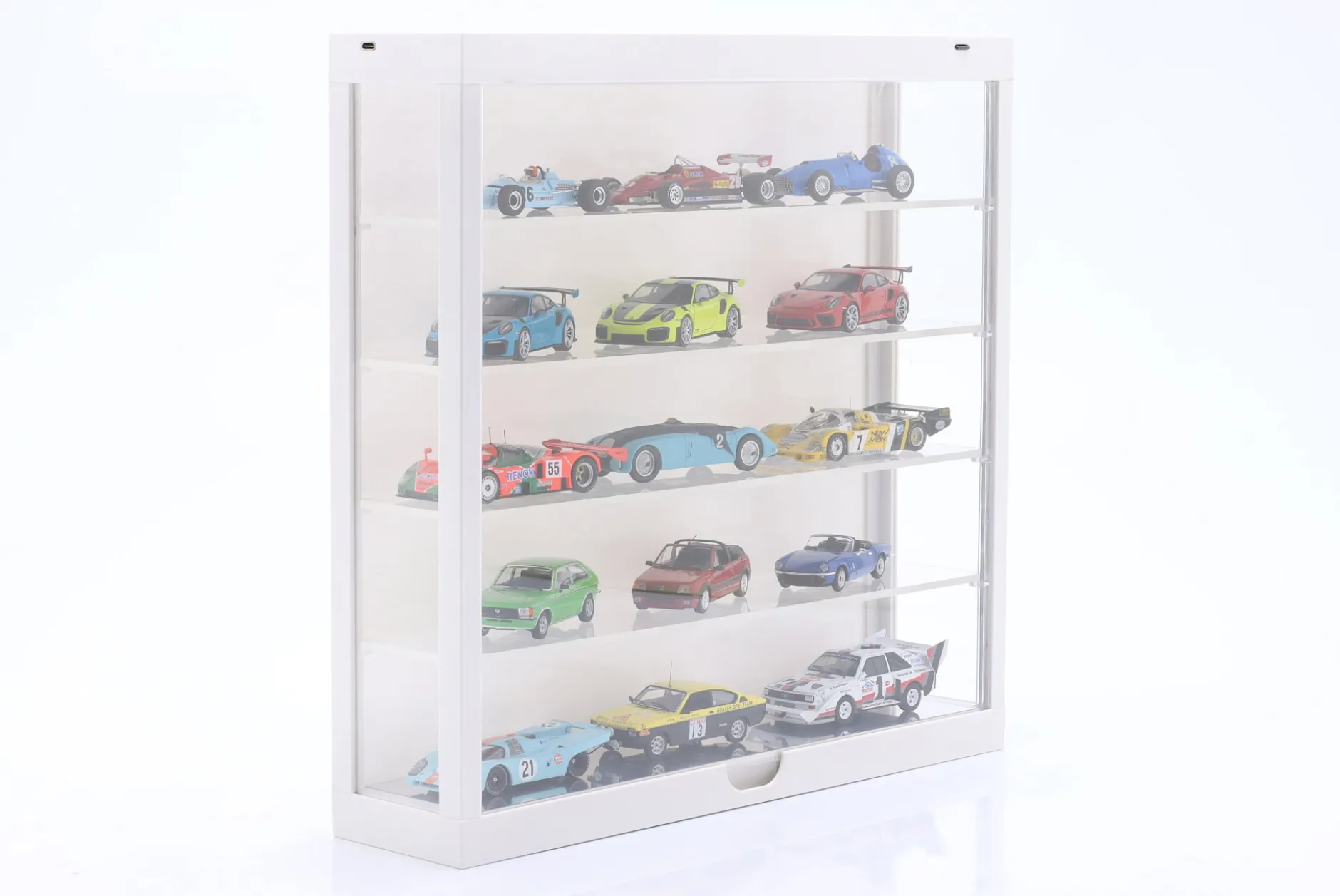 Vitrine LED Multicase 5-stöckig für Modelle im Maßstab 1:43 / 1:64 weiß Triple9
