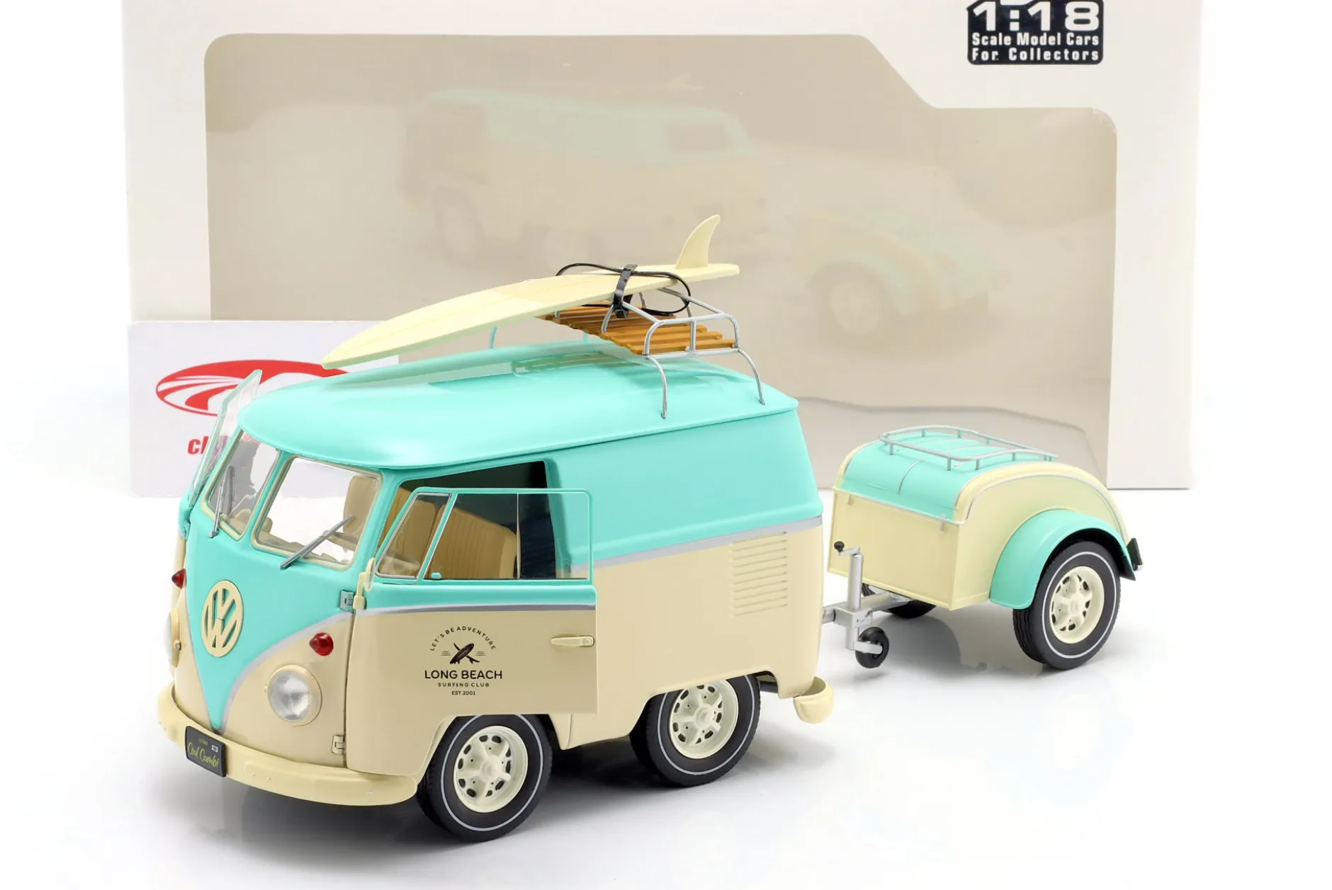 Volkswagen VW Cool Combi mit Anhänger 2024 mintgrün / weiß 1:18 Solido