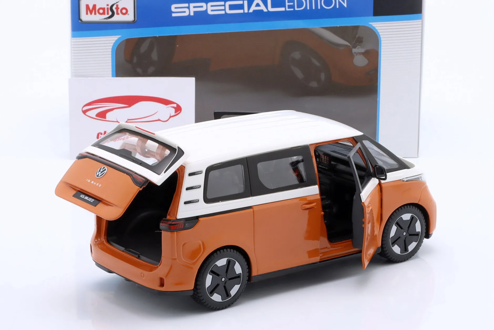 Volkswagen VW ID. Buzz Baujahr 2023 orange / weiß 1:24 Maisto