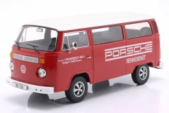 Volkswagen VW T2b Bus mit Fuchs Felgen Porsche Renndienst 1972 rot / weiß 1:18 KK-Scale