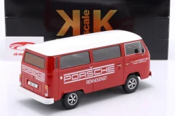 Volkswagen VW T2b Bus mit Fuchs Felgen Porsche Renndienst 1972 rot / weiß 1:18 KK-Scale