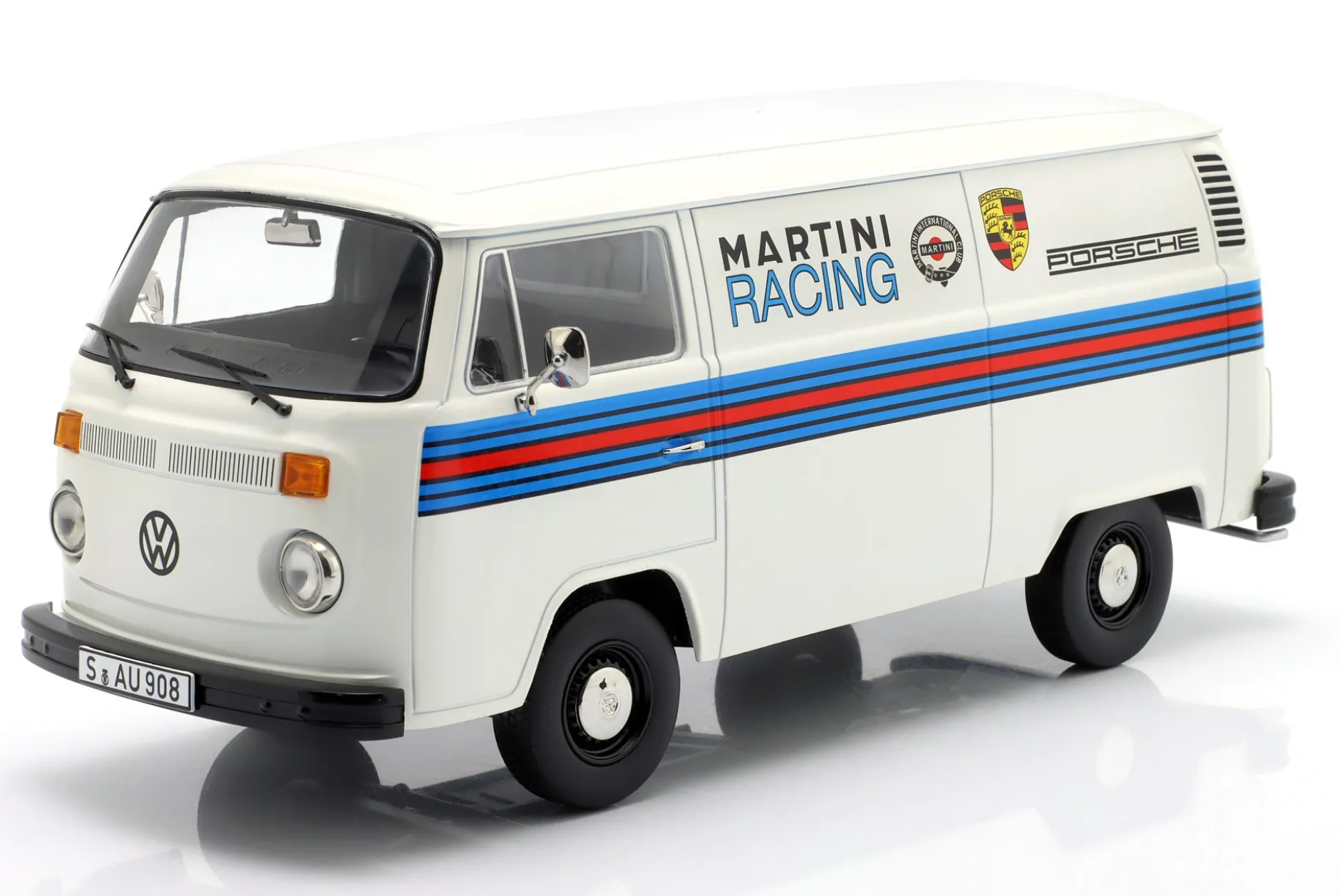 Volkswagen VW T2b Bus Porsche Martini Racing Baujahr 1972 weiß 1:18 KK-Scale
