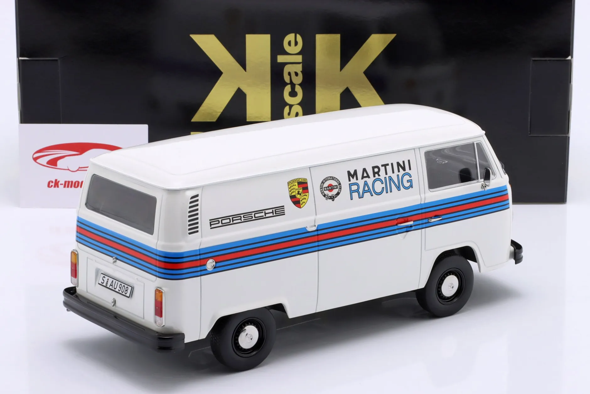 Volkswagen VW T2b Bus Porsche Martini Racing Baujahr 1972 weiß 1:18 KK-Scale