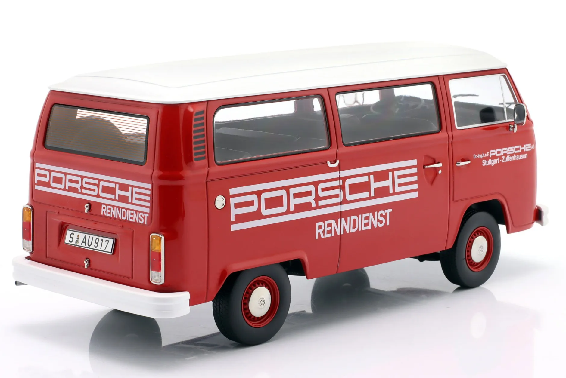 Volkswagen VW T2b Bus Porsche Renndienst Baujahr 1972 rot / weiß 1:18 KK-Scale