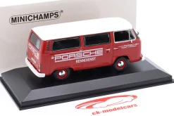 Volkswagen VW T2 Bus Porsche Renndienst 1972 rot 1:43 Minichamps