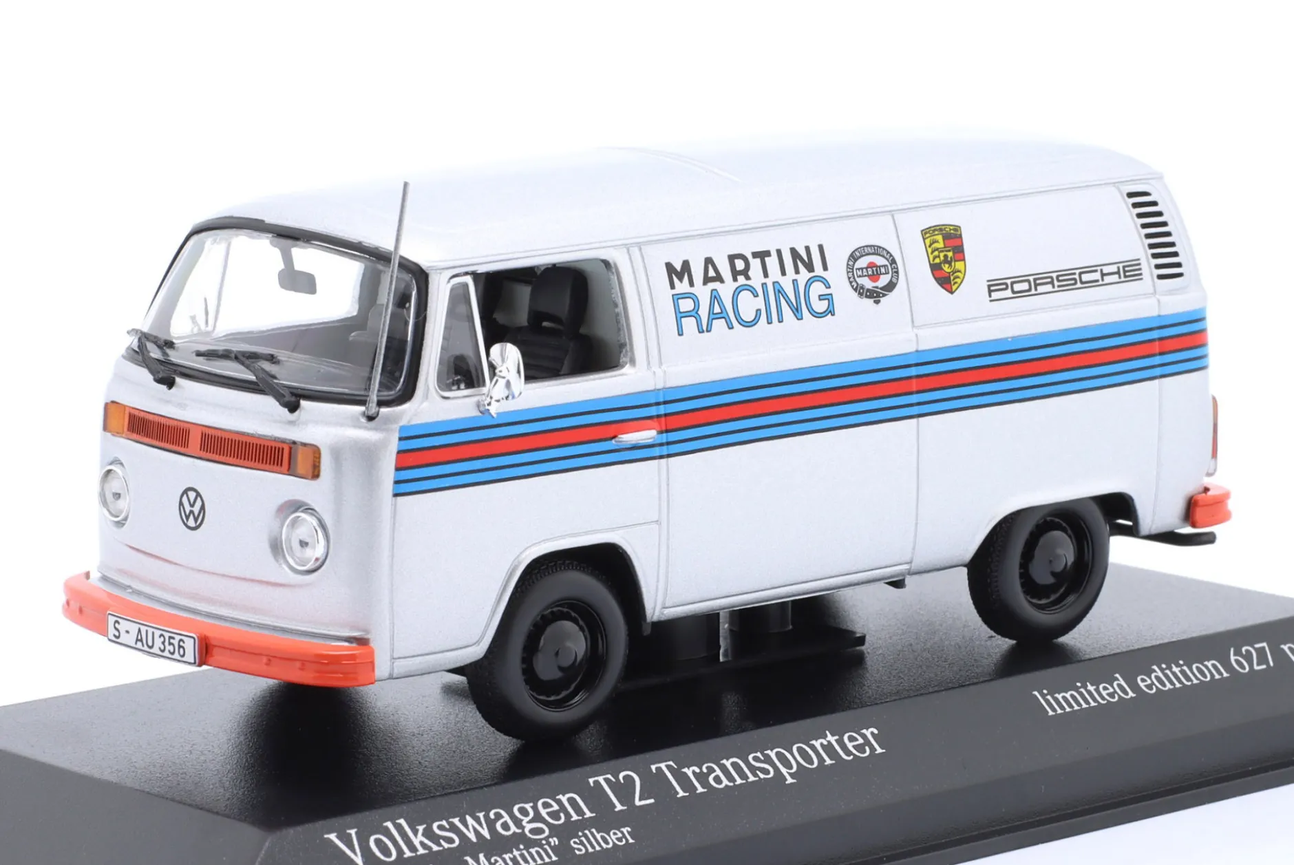 Volkswagen VW T2 Bus Porsche Renndienst 1972 silber 1:43 Minichamps
