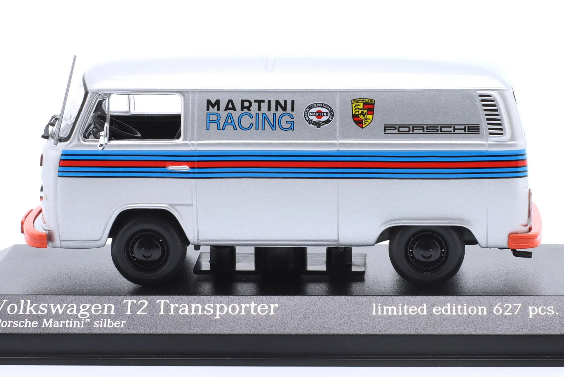 Volkswagen VW T2 Bus Porsche Renndienst 1972 silber 1:43 Minichamps
