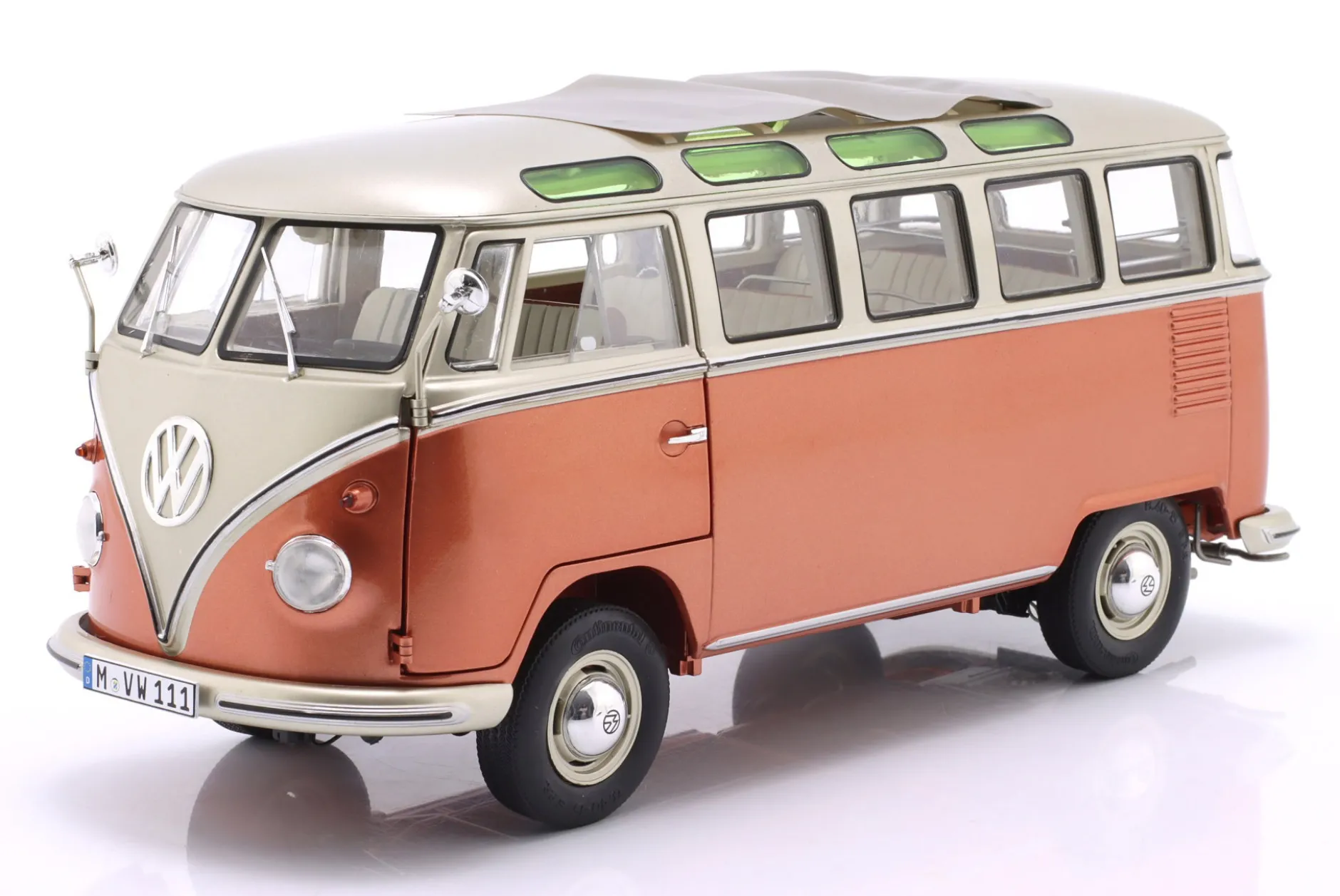 Volkswagen VW T1 Samba Bus Baujahr 1962 orange / silbergrau metallic 1:18 Schuco