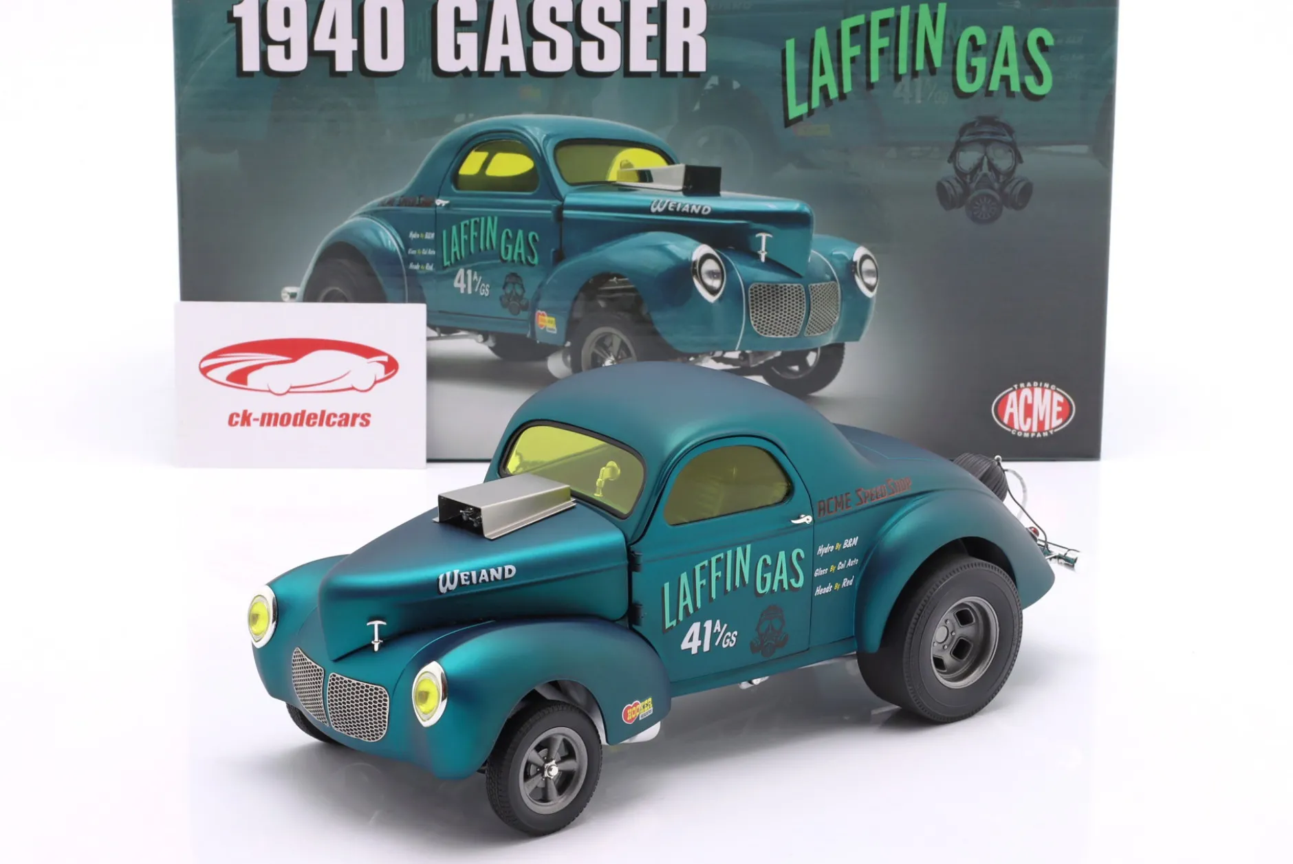 Willys Gasser Laffin Gas Baujahr 1940 blau metallic 1:18 GMP